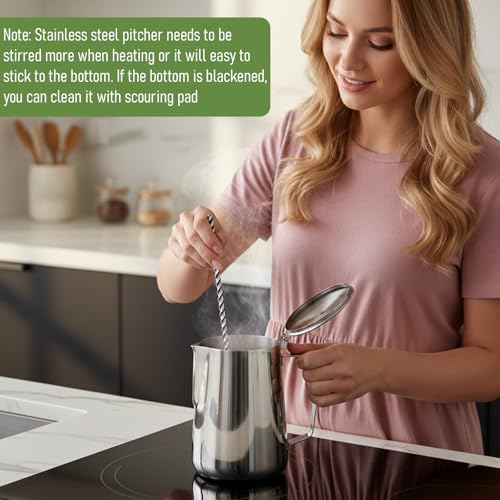 67 oz 304 Stainless Steel Pitcher with Lid | 2000 ml Large Metal Measuring Cup with Handle Dual Scale Markings Milk Frothing Jug for Iced Tea Hot Water Espresso Machines