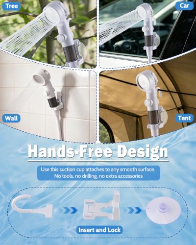 Subtoy Portable Camping Shower Pump, USB-C Rechargeable Shower Head Sprayer with 3 Modes, Pumps Water from Bucket, Shower Pump for Travel, RV, Pet Bath, Beach, and Emergency Use (+ Mesh Bag)