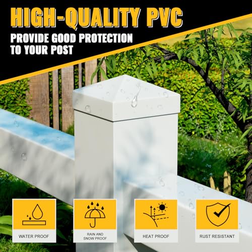 VIVIDA White Vinyl Post Caps 4" x 4", PVC Fence Post Caps, 12 Pack | Actual 4" x 4", Pyramid PVC Post Caps, Waterproof Deck Post Cover, For Vinyl Fence, Lamp, Deck, Mailbox - size: 4" x 4" (12 PCS)