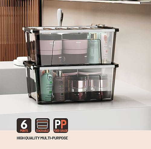 WYT 5-Quart Small Plastic Storage Container Bin with Secure Lids and Latch Buckles, Black Clear Durable Stackable Nestable Organizin, 6-Pack - color: Black