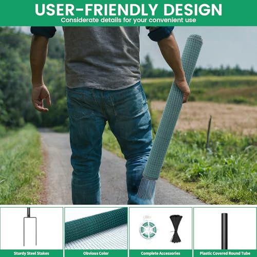 Non Electric Fence Netting 40" x100', Boundary Fence with Double Spiked Posts, Portable Poultry Fencing for Dogs, Chickens, Ducks, Turkeys Backyard Garden Farm