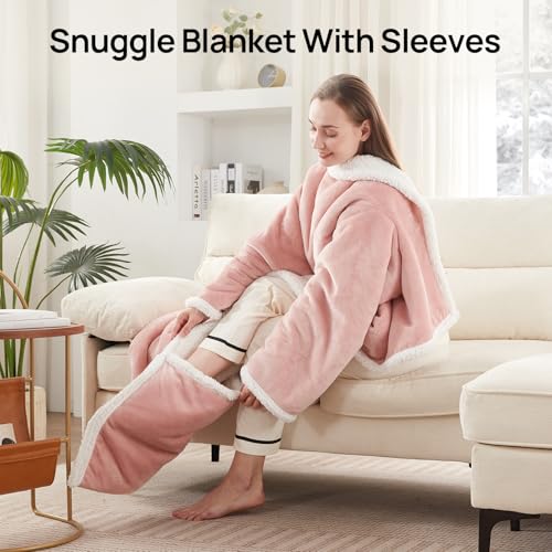 Westinghouse Wearable Heated Blanket with Foot Pocket Sherpa 50x70+18 Pink | Electric Snuggle Throw with Foot Pocket, Flannel Sherpa 6 Heating Levels & 2-10 Hours Auto Shut Off, Home Office Use - color: Pink&ivory, size: 70*50" Heated Snuggle Blanket (Lon