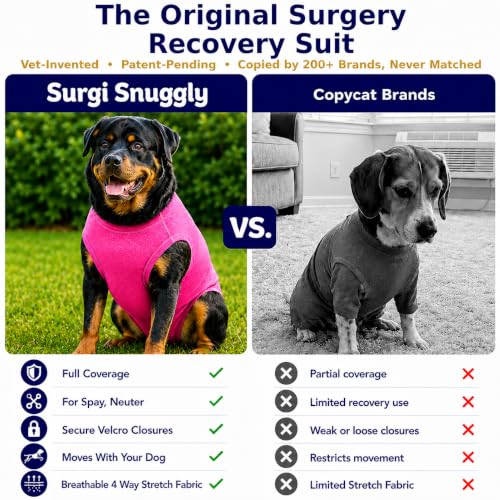 Surgi Snuggly Dog Surgery Recovery Suit, Cone Alternative, Spay/Neuter 2XLS | Dog Recovery Suit for Dogs — Veterinarian-Invented Surgical Suit & Recovery Onesie with Easy Bathroom Access After Surgery - color: Princess Pink, size: 2 Extra Large Small(L-28