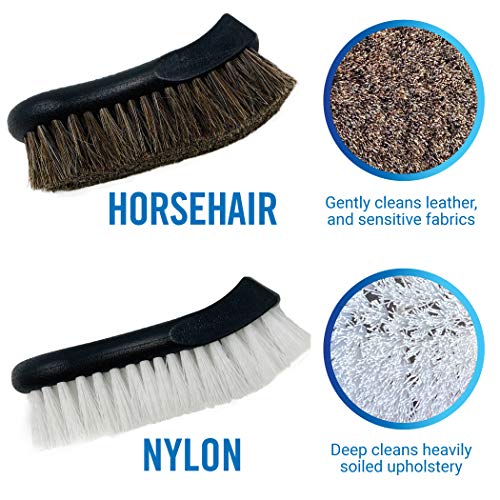 Upholstery Brush Set, Carpet and Car Cleaning Brushes, Horsehair Detailing | Brush for Upholstery Cleaner, Leather, Interior, Boat, Couch, and Sofa Cleaning