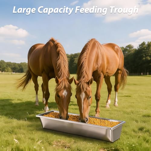 Geelin 2 Pcs 12 Gallon/48 Quart Livestock Water Trough, Stainless Steel | 39" Long Large Capacity Livestock Feeding Trough for Calves Pig Sheep Horses Alpacas and Goats Farm Animal Feeding - size: 12 Gallon/48 Quart