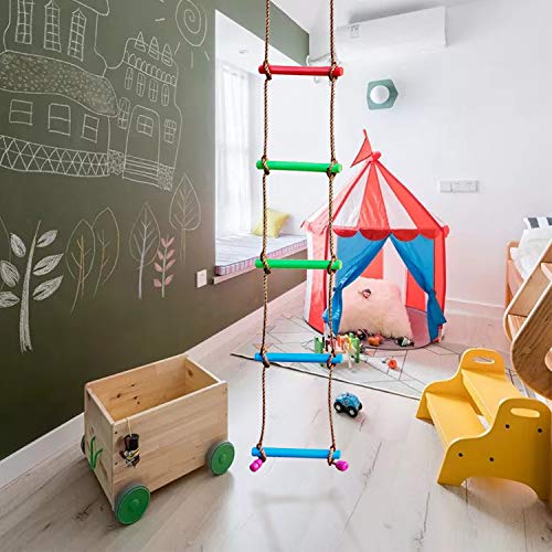 Rainbow Craft 6.6FT Ninja Rope Ladder, PP Material, Kids Obstacle Course | 220lbs Capacity, Ages 3-12, Portable with Hooks, Fits Swing Sets & Slacklines, Backyard Ninja Warrior Training