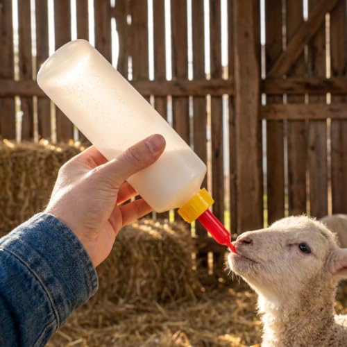 Tofficu 5 Pack Goat Bottles for Feeding Baby Goats, 400ml (13.5oz) Lamb Feeding Bottle with Nipples, Small Animal Nursing Milk Replacer Feeder for Calves, Piglets, Kittens and Puppies