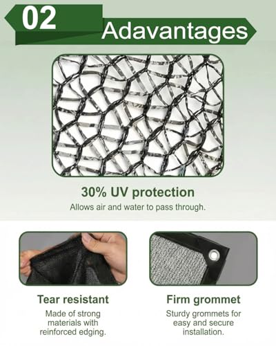 vensovo 30% Black Shade Cloth, 20 x 20 ft HDPE Sunblock Mesh | Light shade for vegetables, flowers and young plants, helping reduce harsh sunlight while allowing airflow and rain through - color: 30% Shade, size: 20′x20′