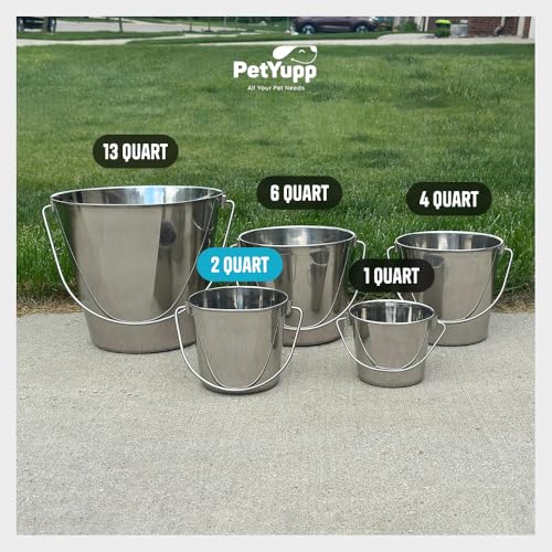 Half Gallon Stainless Steel Bucket - Flat-Side Metal Bucket 2 Quart | Rust-resistant & Durable Bucket For Food Prep Cleaning Feeding & Watering Pets & Livestock - For Crates Kennel Cages & Fences - size: 2 Quart
