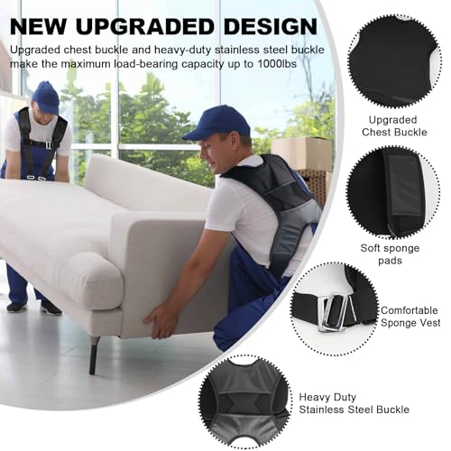 Furniture Moving Straps with Chest Buckle,Lifting Strap for 2 Movers,Shoulder Moving Straps with 1-Person Lifting Strap, Adjustable Easily Lifting and Moving for Mattresses, Appliances, Heavy Object - color: Black