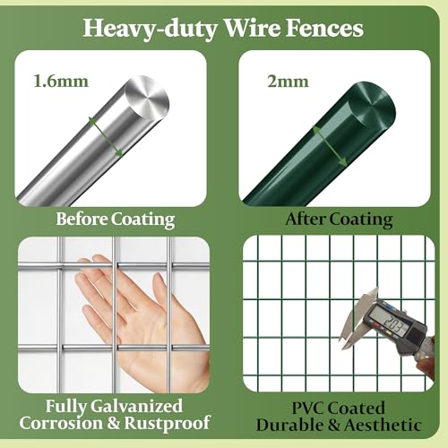 Green PVC Coated Welded Wire Fencing,2"x3" 16 Gauge,48inch H x 100ft L Garden Wire Fence Roll,2/3/4/5/6ft Tall x 50/100 ft Long Hardware Cloth Metal Mesh for Yard,Farm,Chicken,Dog,Vegetable Protection - color: Green, size: 2"x3" 48inx100ft