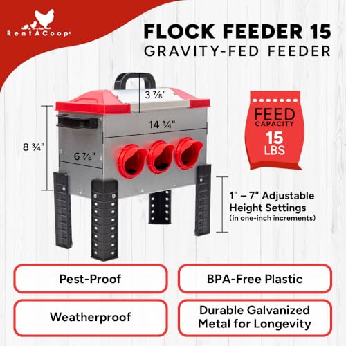 RentACoop 15 lb Metal Poultry Feeder with 6 Ports & Adjustable Legs - size: 15 LB