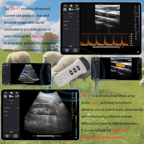 Dual Probe Wireless Color Doppler Ultrasound Machine 3.2MHZ and 7.5MHZ Probe, Wireless Ultrasound Machine for Android and iOS, Handheld Ultrasound Scanner for Dog, Cat, Horse, Pig, Sheep