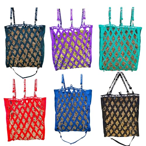 Majestic Ally Double Side Open Slow Feeder Hay Bag - Diamond Shaped Obliquely Placed Webbing (Turquoise) - color: Turquoise