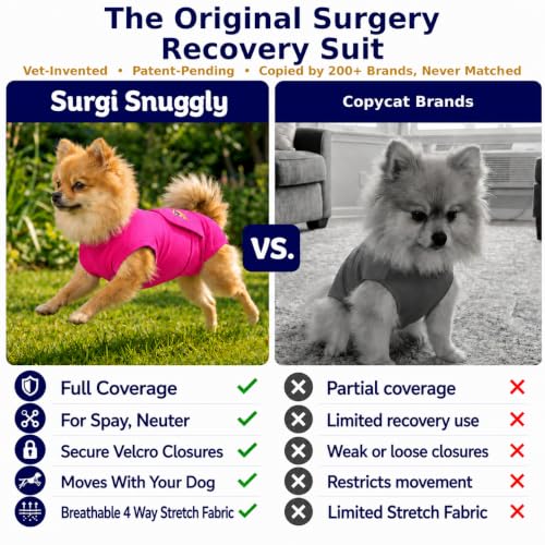 Surgi Snuggly Dog Surgery Recovery Suit, Cone Alternative, Spay/Neuter ML | Dog Recovery Suit for Dogs — Veterinarian-Invented Surgical Suit & Recovery Onesie with Easy Bathroom Access After Surgery - color: Princess Pink, size: Medium Long (L-16"-19" | G