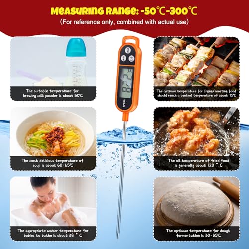 6 Pcs Instant Read Meat Thermometer Long Probe,Orange | Probe Waterproof Digital Thermometer, For Cooking BBQ Water Milk Liquids, Quick Accurate Food Temperature - color: Orange