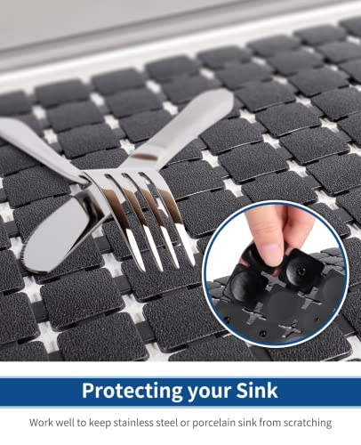 Bigli Sink Mat Protectors for Stainless Steel/Ceramic Sinks, 2 Pack 15.7x11.8 inches, PVC, Fast Draining (Black) - color: Black