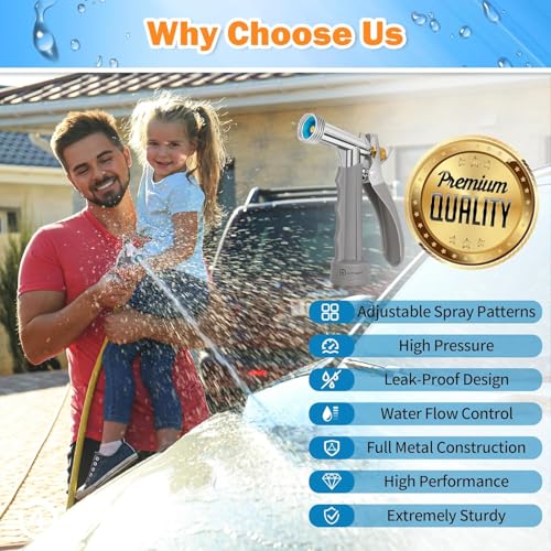 AUTOMAN Full Size Garden Hose Nozzle 4 Pack, High Pressure Pistol Grip Water Nozzle Sprayer with Threaded Front, Adjustable Spray Water Flow for Washing Car, Cleaning Ground, Watering Plants - size: 4 Pack, style: Zinc Alloy+TPR