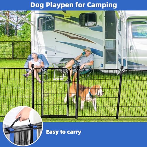 ADAVIN Tall Garden Fence 48 in(H) 12 Panels Total 26.6 FT(L), Heavy Duty Iron Metal Fence and Border, Flower Bed Fencing, outdoor Animal Barrier Fences, Dog Fences with gate for the Yard Camping,Black - size: 12panels-48in(H)×26.6ft(L)