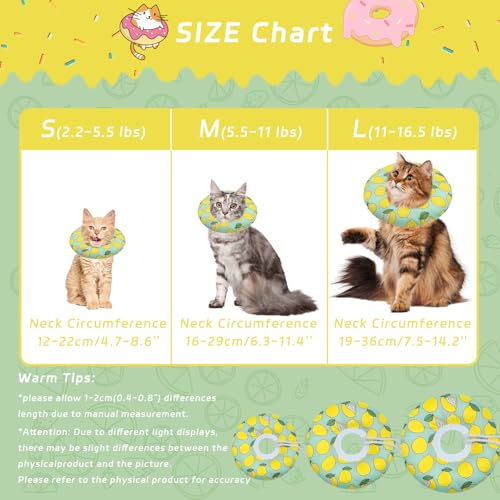 Seyezo Cat Cone Collar Soft, Adjustable Cat Recovery Cone, Green Lemon, S | Stops Licking, Cute Donut Neck Collar, After Surgery Elizabethan Collar, Protective Neck Pillow, Cone of Shame - color: Green Lemon, size: Small
