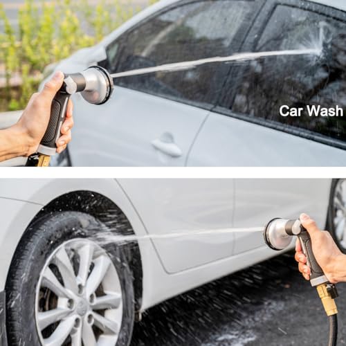 FANHAO Heavy Duty Garden Hose Nozzle, Metal Hose Sprayer Easy Thumb Control | 8 Spray Patterns, Rustproof Water Nozzle, Non-Slip Ergonomic Grip, Elder & Child Friendly for Garden, Car & Pet, Light Grey - color: Light grey