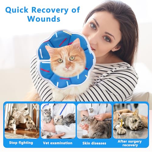 Soft Adjustable Cat Cone Collar, Comfortable Cat Recovery Collar - color: Blue Stripe, size: Large