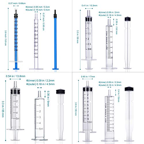 20Pack 1ml / 3ml / 5ml / 10ml Syringe Without Needle - Small Plastic Syringes Sterile Packed with Cap for Lab Medicine Student Measuring Liquid and Pet Dog Cat Baby Feeding Oral Colostrum