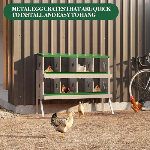 8 Holes Chicken Nesting Boxes, Nesting Boxes for Chickens, Easy to Clean and Install, Chicken Laying Box for Outdoor Chicken Coop Farm Yard, with Metal Legs, Green