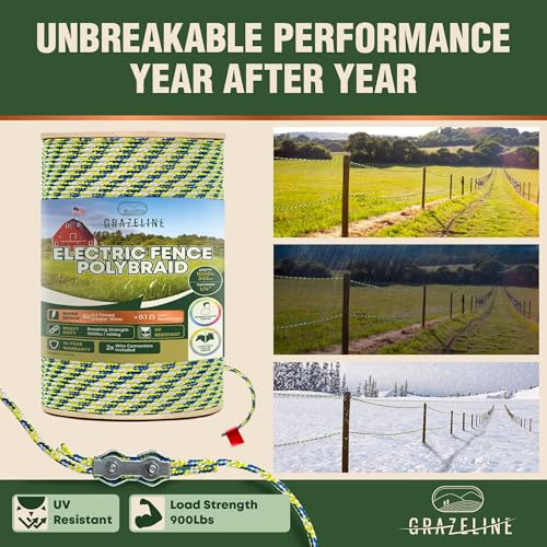 Electric Fence Polybraid 1/4" Rope 1000Ft - 6 Tinned Copper Strands | 900lb Strength Superior Shock Heavy Duty Braided Polyrope - Premium Horse Wire Fencing Highly Visible - UV Rust Resistant - size: 1000 ft