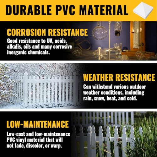 VIVIDA 5" x 5" Vinyl Fence Post Caps 12 Pack, White PVC Fence Post Caps | Actual 5" x 5", Pyramid Vinyl Post Caps, Waterproof PVC Post Topper, For Vinyl Fence, Lamp, Deck, Mailbox - size: 5" x 5" (12 PCS)