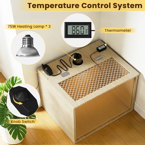 Brooder Box for Chicks, 16 Inch Wooden Chicken Brooder Box with 75W Heat Lamps, Thermometer and Tin Foil, Poultry Breeding Kit, Ideal for 3-5 Newborn Chick Duck Quail Bird Hamster, Small