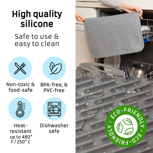 HOTPOP XXL Inches Gray Silicone Dish Drying Mat and Large Trivet - Dishwasher Safe, Heat Resistant, Eco-conscious - Ideal Drip Tray, Mini Fridge Mat, Dish Drainer, Mini Fridge Accessories (24"x18") - style: (24"x18"), Gray