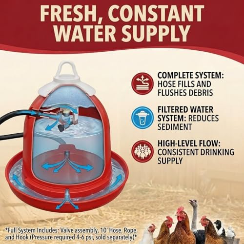 Bell-Matic Automatic Poultry Waterer – Gravity Feed Drinker | Automatic Gravity Flow System, Heavy-Duty Construction, Consistent Water Supply, Ideal for Poultry & Game Birds