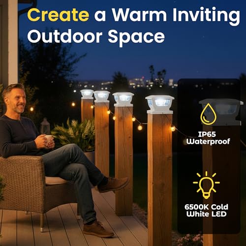 BRIGHTICONIC Solar Post Cap Lights, Warm White, 2-Pack - color: White / Warm White 3000K-2