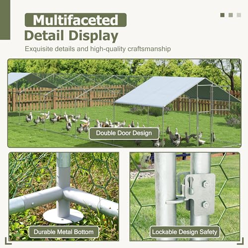 Large Metal Chicken Coop,19.7x9.8x6.4 FT Chicken Run for Yard with Waterproof & Anti-UV Cover,Walk in Chicken Pen with Feeding Door (39.4 * 9.8 * 6.4 ft) - size: 472.2"L x 118.1"W x 76.8"H