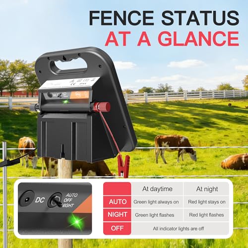 10 Mile Solar Fence Charger 0.11J Electric Fence Energizer with Day Night Mode 24-Hour Protection Black - size: 0.11J Black