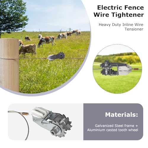 Electric Fence Wire Strainer, 5 PCS in-Line Wire Strainer & Termination Kit, Heavy Duty Wire Ratchet Electric Fence Tensioner with Integrated Insulator, Farm Fence