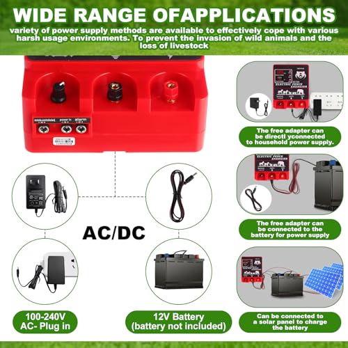 MorningRo 9J Electric Fence Charger Kit, 20 Miles Plug-in Fence with Display & Alarm, Input 12VDC/110-240VAC Output 12KV, 250ft Aluminum Wire 50 Insulators 1 Socket Tool for Livestock Cattle