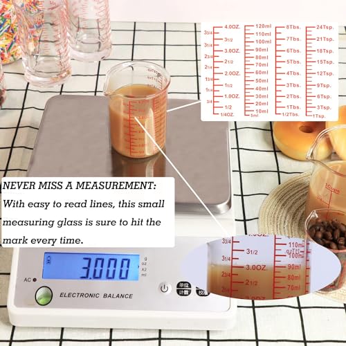 Ackers BORO3.3 4 oz/120 ml Glass Measuring Cup with V-Shaped Spout, 2 Pack | 3.3 borosilicate glass with a wide opening and five printed measurement units for small-batch cooking, baking and drink prep - size: 120 ML (4 Oz)-Pack of 2