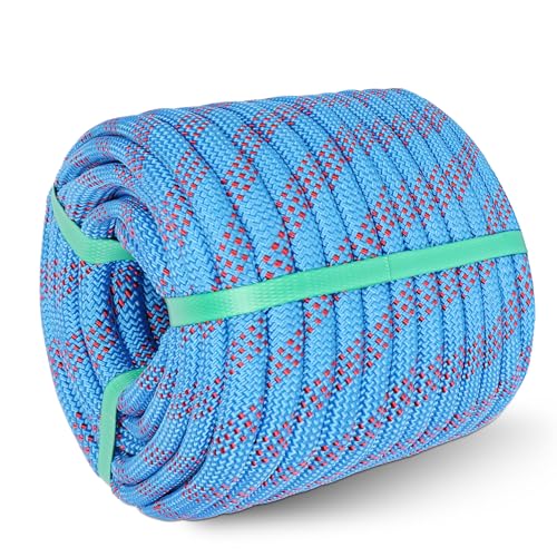 1/2in x 100ft Double Braided Arborist Rigging Rope, 48 Strands Polyester 8000LBS Heavy Duty Climbing Bull Rope for Tree Swing Rappelling Rescue Camping - size: 1/2in x 100ft, style: Blue