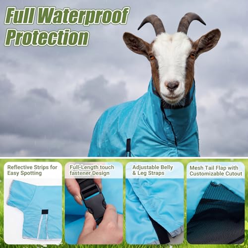 Goat Sheep Blanket -Summer Sun Protection Rain Coat for Show Goats Sheep Lambs Livestock Lightweight Waterproof Fly Sheet with Adjustable Belly Straps(S) - size: S