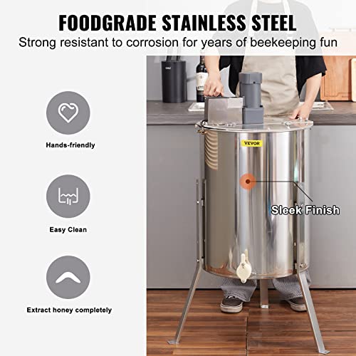 VEVOR Electric Honey Extractor, 4/8 Frame, Silver | Stainless Steel, Transparent Lid, Height Adjustable Stand, Honeycomb Drum Spinner, Apiary Centrifuge Equipment - style: 8 Frame Rack(4 Deep Frames)