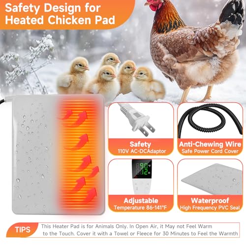 Chicken Heating Pad with Adjustable Digital Thermostat, Electric Chicken Heated Mat with Chew Resistant Cord, Waterproof Outdoor Chicken Coop Heater for Baby Chicks, Brooder Heater Warming Pad, White - color: White