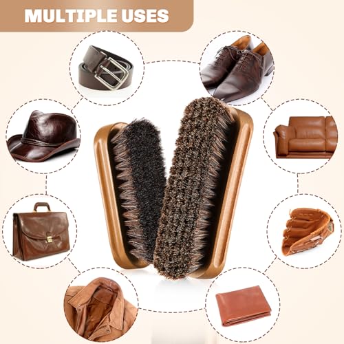 2 Pcs Horsehair Shine Shoes Brush Kit Polish Dauber Applicators Cleaning Leather Shoes Boots Care Brushes Suede Cleaner Brush(Wooden Concaved Brush) - style: Wooden Concaved Brush