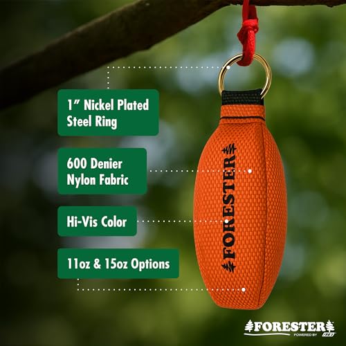 FORESTER Arborist Throw Line Kit | 11oz Throw Weight & 180ft Throw Rope | Pro Slick 100% Dyneema Throw Line Rope | Arborist Equipment for Tree Climbing - size: 11oz Throw Weight
