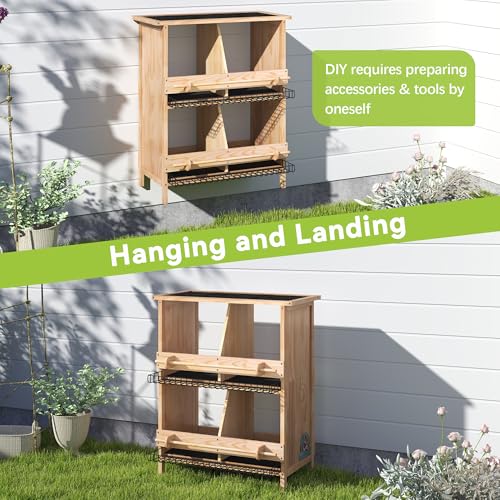 COZIWOW Nesting Boxes for Chickens 2-Tire,Roll-Away Egg Collection-with Wire Mesh and Insulation Pads, Waterproof Wooden Chicken Nesting Boxes with Perches for Hens,Ducks,Poultry,Birds,Doves
