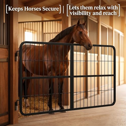 48"* 24" Horse Stall Gate, Heavy Duty Stall Guard for Horses, Alloy Steel Horse Gate with Double-Layer Grid & Galvanized Rustproof Coating, Adjustable Height for Tack Room - size: 48*24*0.8in