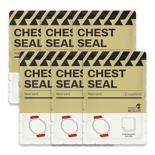 RHINO RESCUE Non-Vented Chest Seal, IFAK First Aid Supplies (6 Count) | Sterile Emergency Trauma Dressing, Occlusive Adhesive Pad Medical for Wound Care, Gunshot, Sucking Chest, HSA/FSA Approved - size: No-Vent