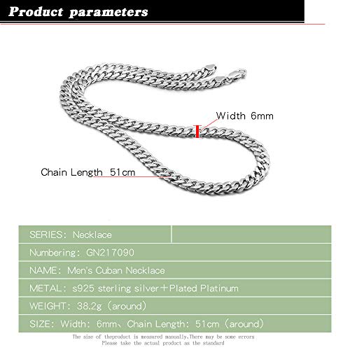 Dankadi Hip-Punk Solid 925 Sterling Silver Miami Cuban Link For Men & Woman Necklace Fashion 3-6 MM 18-30 inches Curb Chain Unisex Jewelry Gift - style: 6MM 24 inch