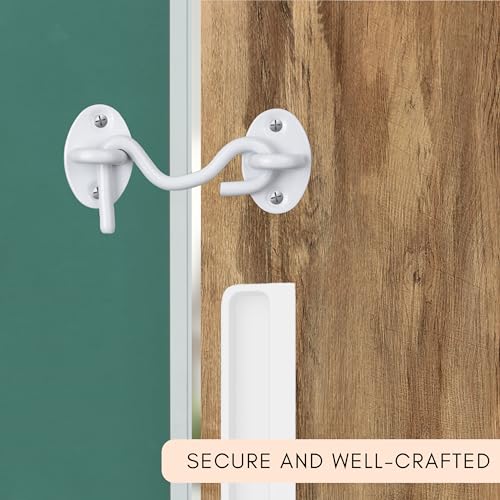 Eco-Fused 3-inch Heavy Duty Hook and Eye Latch - 1x Barn Door Lock (White), 4X Mounting Screws - Powder Coated Stainless Steel Hooks for Door, Windows, Sheds, Fences, Gates, Closets, Cabinets - color: 1 set: 3 inch - White
